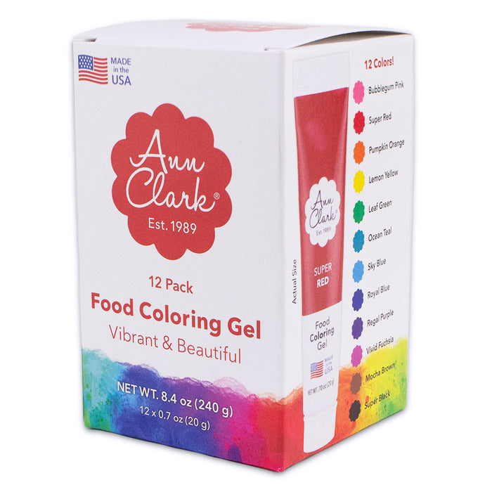 Ann Clark Professional-Grade Gel Food Coloring Made in USA .7 oz, 12 Colors