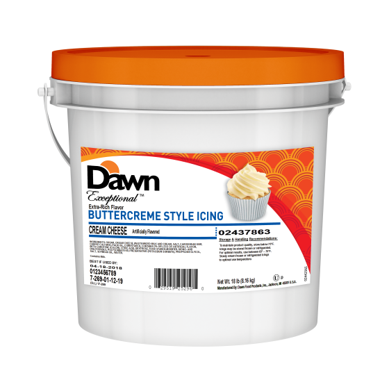 Dawn Extra Rich Exceptional Flavor Cream Cheese Buttercreme Icing 18lb tub Ready to Use Cake Icing