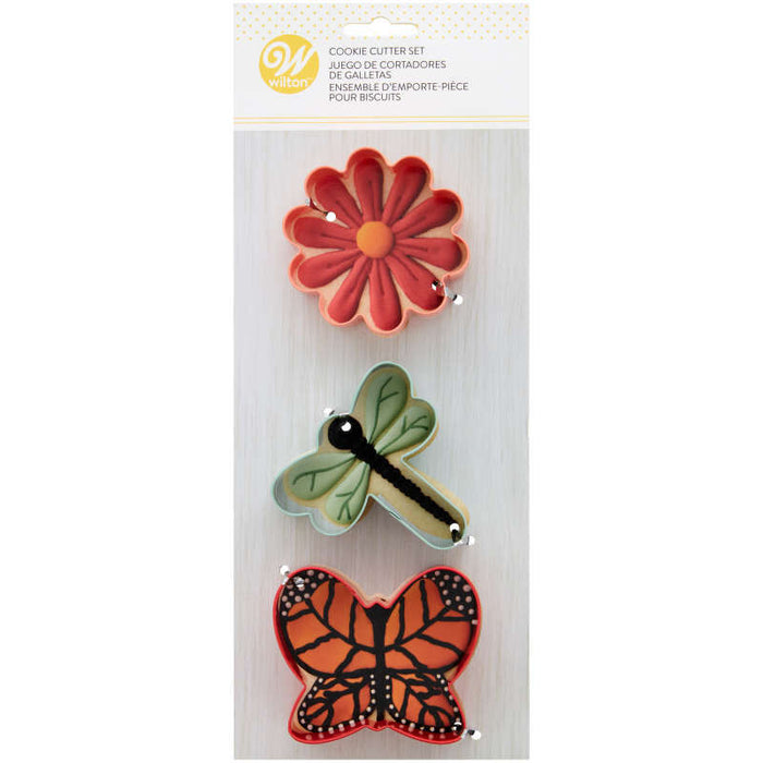 Wilton Metal Spring Flower Cookie Cutter Set, 3-Piece (Flower, Butterfly, Dragonfly)