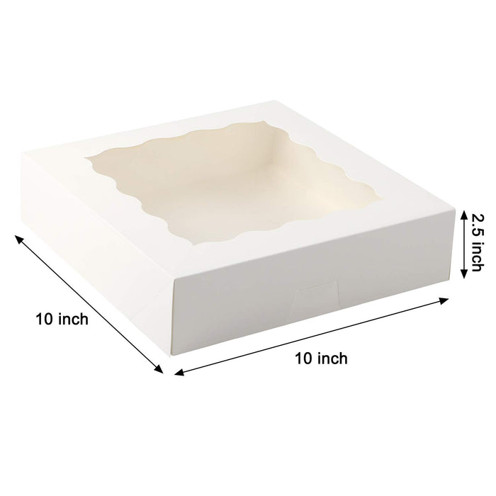 10 x 10 x 2.5" White Bakery Boxes with Window Pastry Boxes for Cakes, Cookies and Desserts