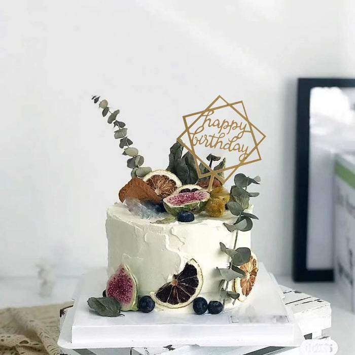 Happy Birthday Gold Cake Topper Acrylic Cake Decoration (pick your style)