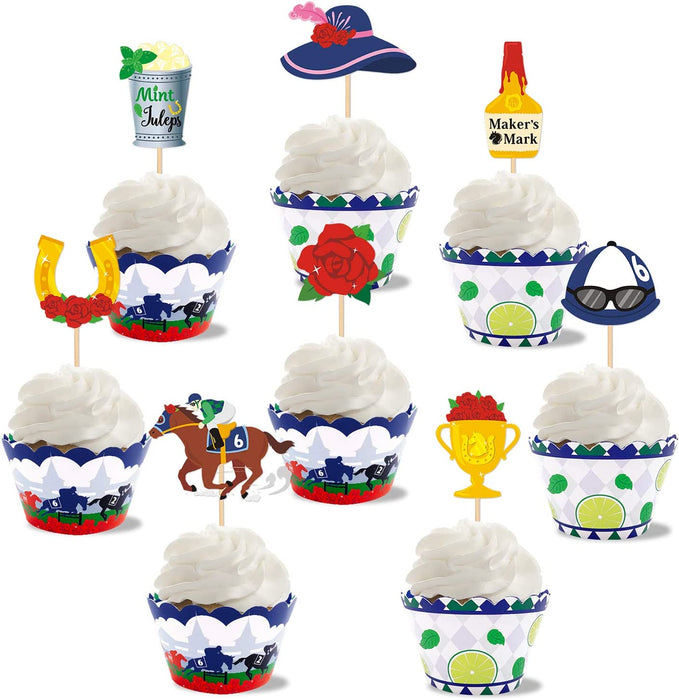 Kentucky Derby horse race-themed food & cupcake 24 piece topper picks set