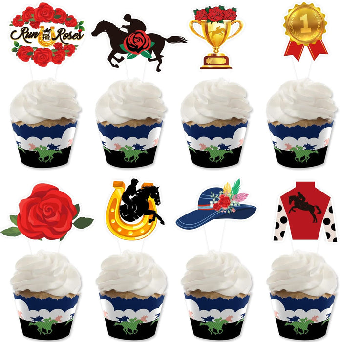 Kentucky Derby horse race-themed food & cupcake 24 piece topper picks set