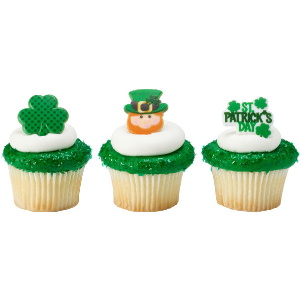 St. Patrick's Day Icons Clover and Leprechaun Cupcake Rings 12 set