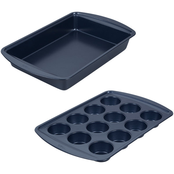 Wilton Diamond-Infused Non-Stick Navy Blue Baking Set, 9-Piece