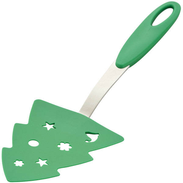 Wilton Green Christmas Tree Plastic Turner or Spatula with Metal and Silicone Handle