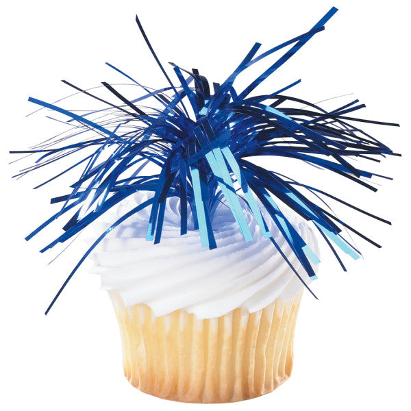 Blue Spray Mylar Celebration cake and cupcakes picks - set of 6