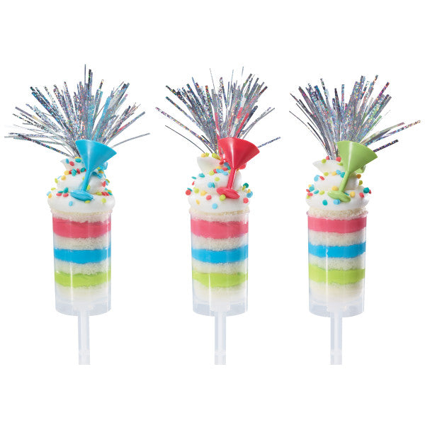 Holographic Silver Spray Mylar Celebration cake and cupcakes picks - set of 6