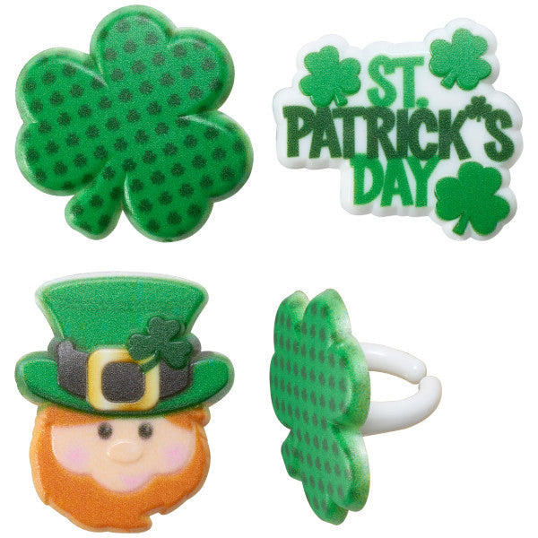 St. Patrick's Day Icons Clover and Leprechaun Cupcake Rings 12 set