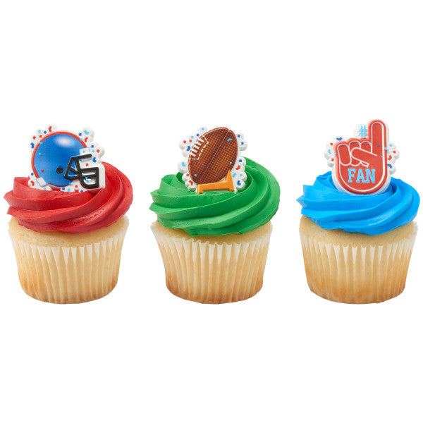 Football Assortment Helmet, #1 Fan and Football with Goal Cupcake Rings set of 12