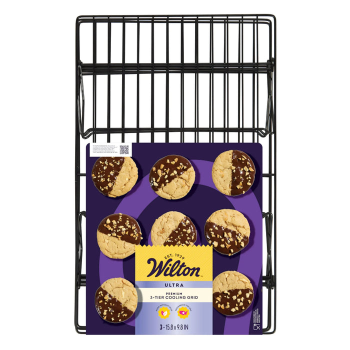 Wilton Ultra Non-Stick 3-Tier Cooling Rack 15" x 9" 3Foldable Stackable Cooling Grid Baking Rack for Cookies and Cakes