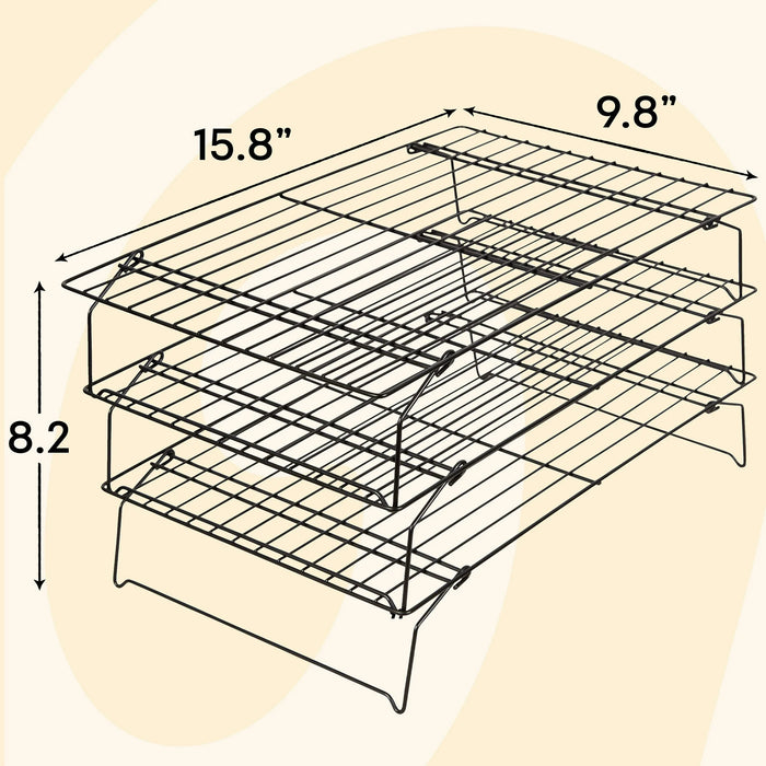 Wilton Ultra Non-Stick 3-Tier Cooling Rack 15" x 9" 3Foldable Stackable Cooling Grid Baking Rack for Cookies and Cakes