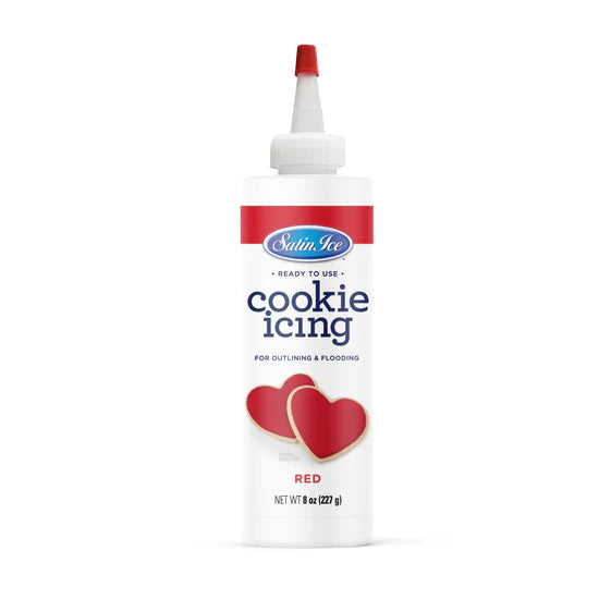 Cookie Icing Satin Ice Royal Icing Ready to Use Bottle Drys Hard - 8oz Bottle Red