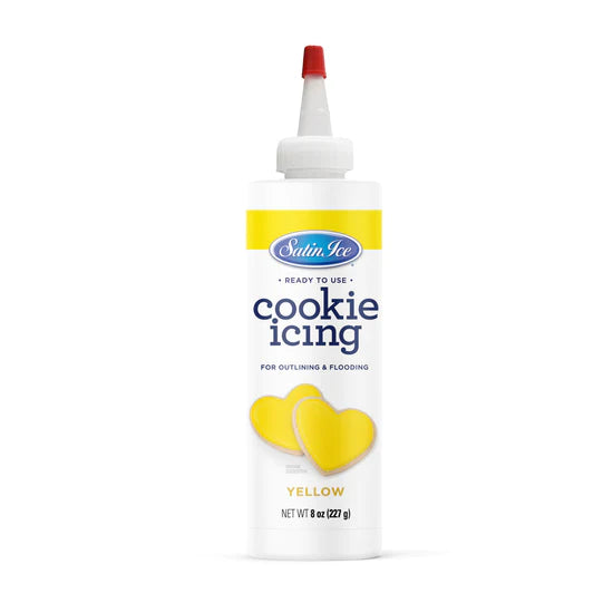 Cookie Icing Satin Ice Royal Icing Ready to Use Bottle Drys Hard - 8oz Bottle Yellow