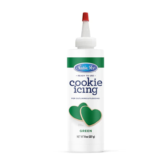 Cookie Icing Satin Ice Royal Icing Ready to Use Bottle Drys Hard - 8oz Bottle Green