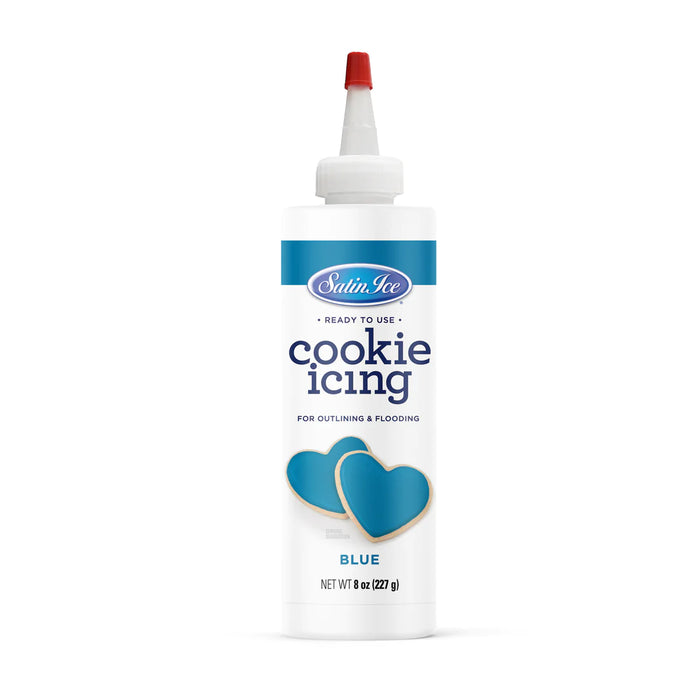 Cookie Icing Satin Ice Royal Icing Ready to Use Bottle Drys Hard - 8oz Bottle Blue