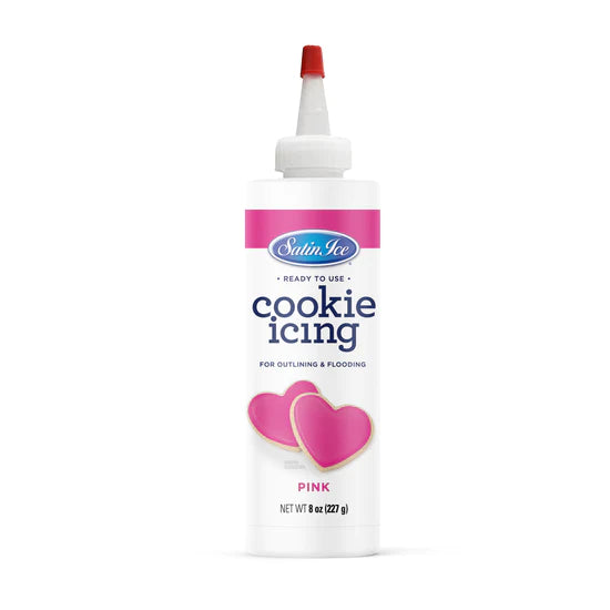 Cookie Icing Satin Ice Royal Icing Ready to Use Bottle Drys Hard - 8oz Bottle Pink