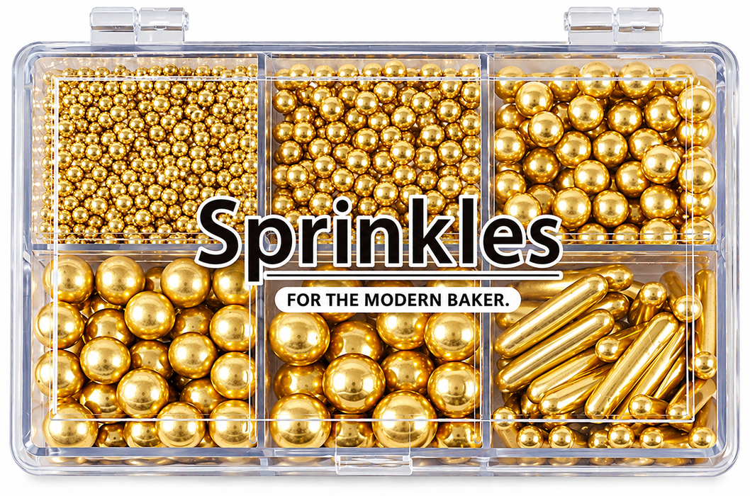 Bright Gold Edible Sugar Pearls and rods Sprinkles 4.16 oz tackle box 6 cells – Mixed Sizes 2mm–10mm Cake & Cupcake Decorations