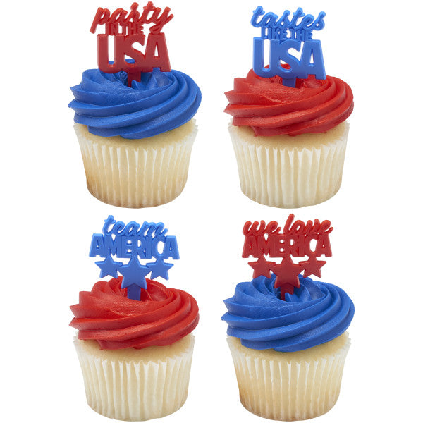 Team Americal USA (Party in the, We love, Team, Tastes like.. the USA)  - 12 count cupcake and cake toppers
