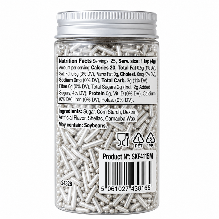 PME Silver Jimmies Sprinkles – 3.5 oz Made Without Synthetic FD&C Dyes.