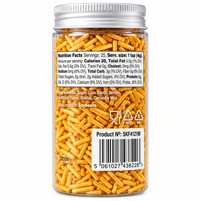 PME Gold Jimmies Sprinkles – 3.5 oz Made Without Synthetic FD&C Dyes.