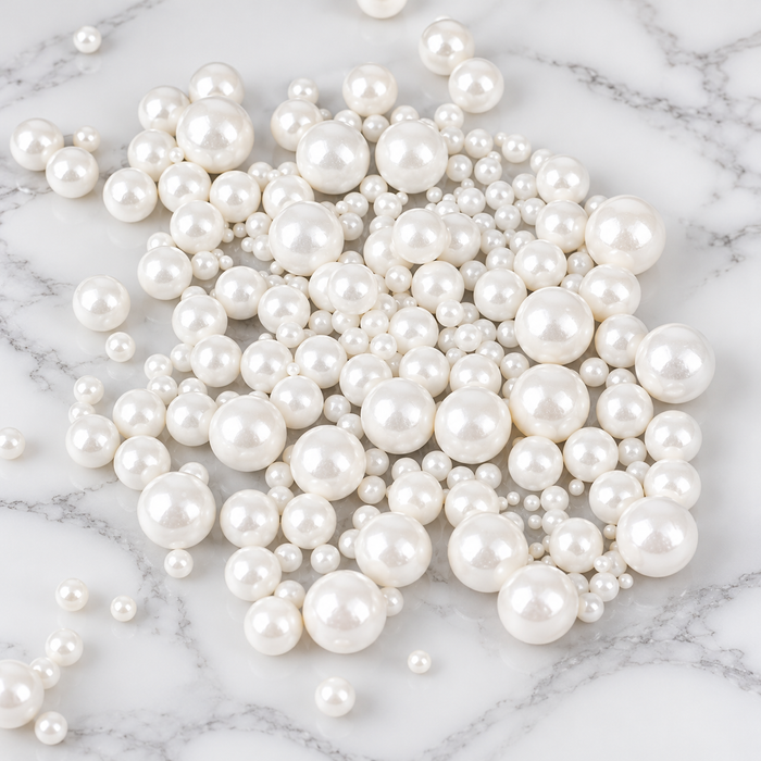 White Edible Sugar Pearls Assorted Sizes 2mm 4mm 7mm 10mm – 6-Compartment Cake Decorating Sprinkles
