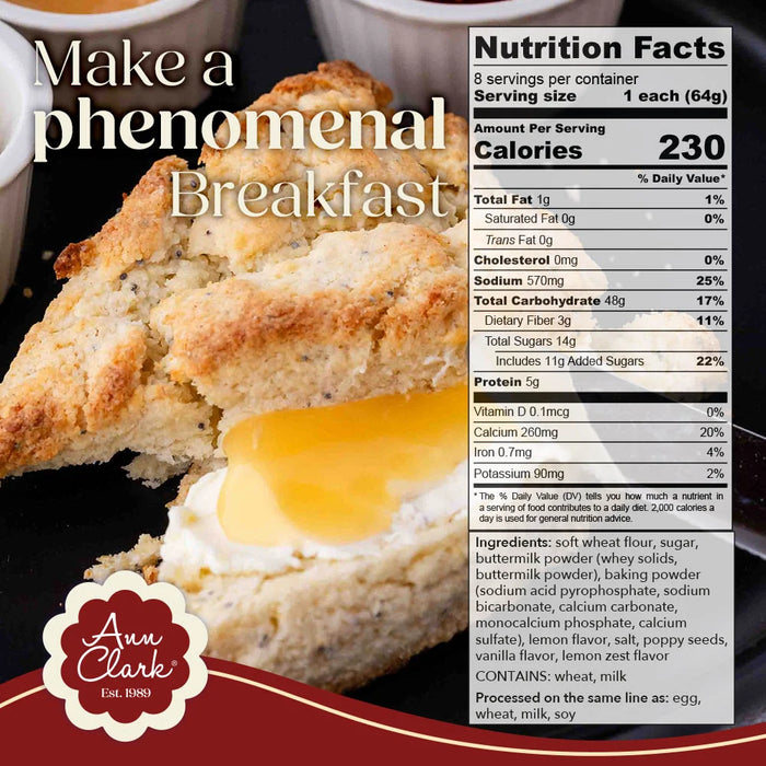 Ann Clark Lemon Poppyseed Scone Mix – Gourmet Lemon Poppy Seed Baking Mix – Breakfast, Brunch & Afternoon Tea
