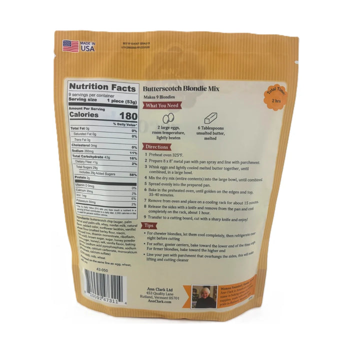 Ann Clark Blondie Baking Mix – Gourmet Butterscotch Blondie Mix with Butterscotch Chips – Chewy Dessert Bars