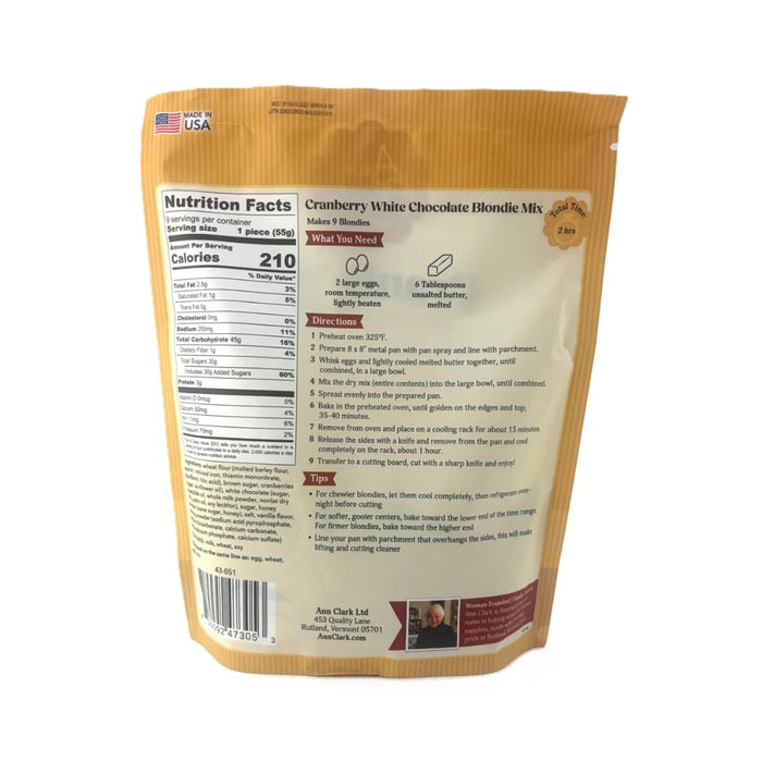 Ann Clark Cranberry White Chocolate Blondie Baking Mix – Gourmet Blondie Mix with Real Cranberries and White Chocolate