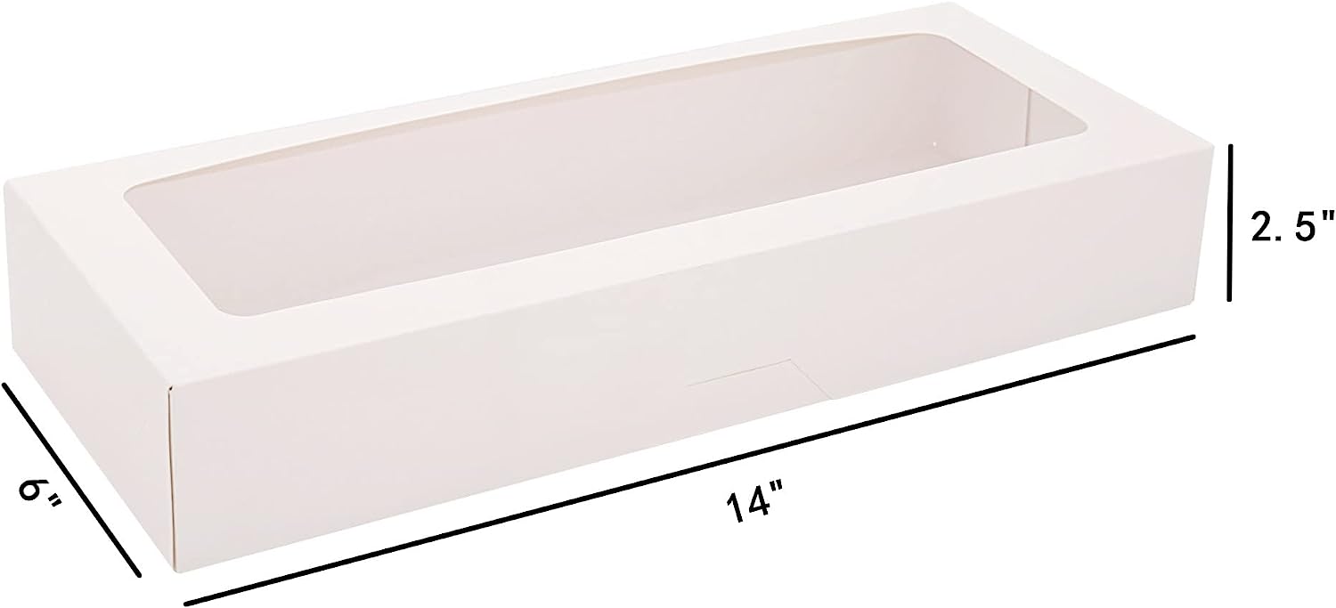 14" x 6" x 2.5" White Bakery Boxes with Window Pastry Boxes for Strawberries, Cookies and Desserts