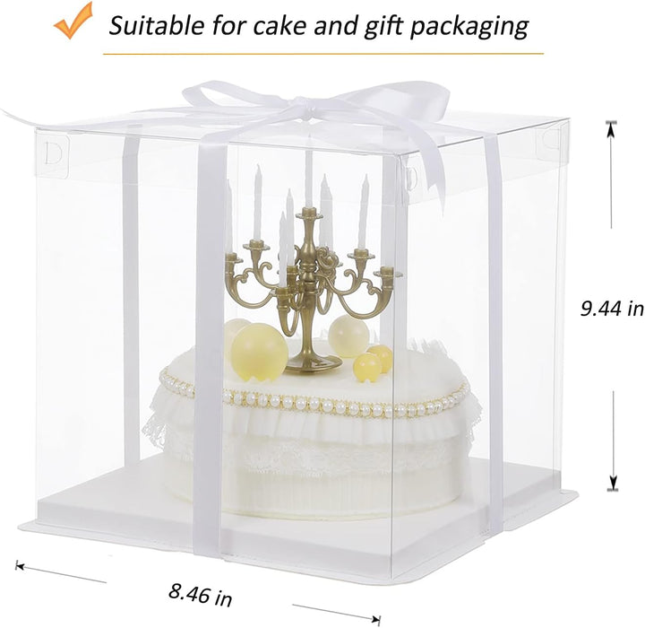 8x8x9 Inch Clear Cake Box Transparent White Tall Layer with clear lid