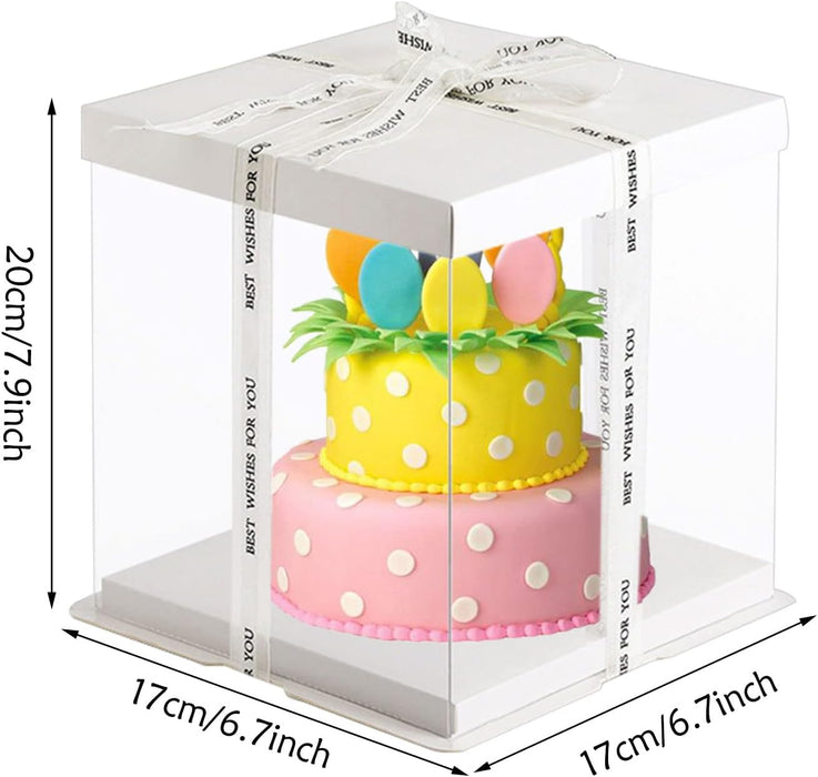 7x7x8 Inch Clear Cake Box Transparent White Tall Layer with lid