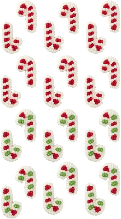 Wilton Icing Decorations Mini Candy Cane Edible Cupcake Toppers, red, green Cupcake, Cake, Gingerbread house, or Cookies