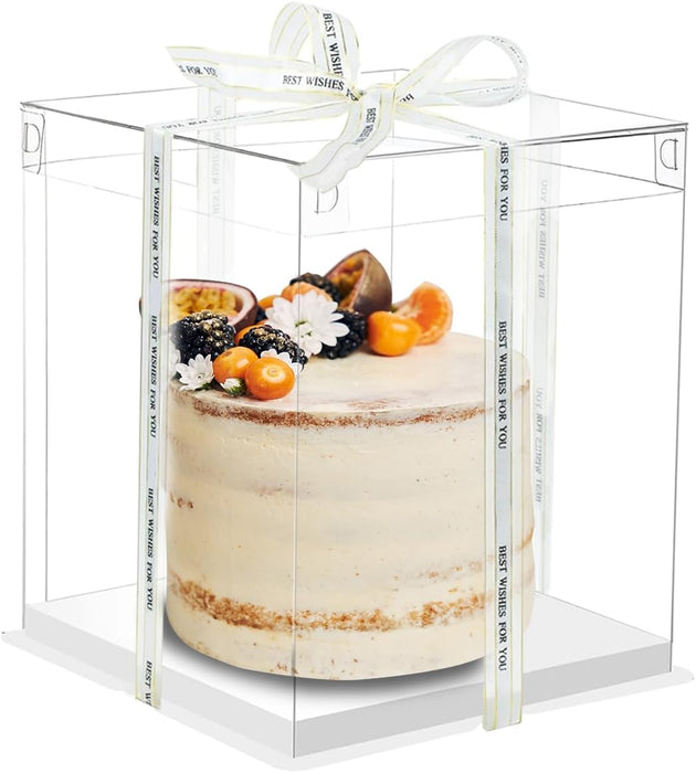 10x10x12 Inch Clear Cake Box Transparent White Tall Layer with clear lid