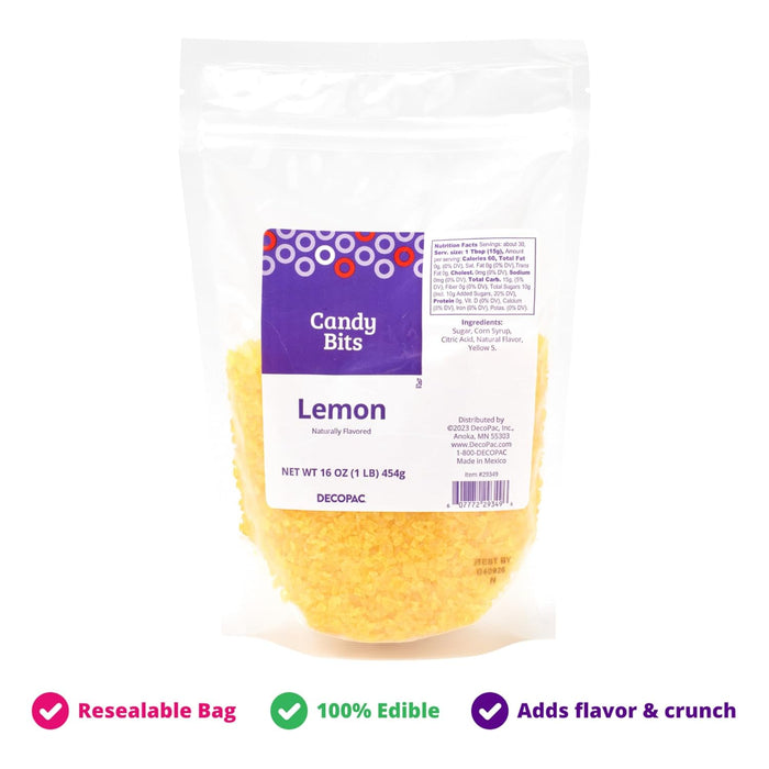 DecoPac Lemon Crushed Candy Bits, Sugar Decorations For Cakes, Toppings, Cupcakes, and Drinks, Yellow, 16oz Pack