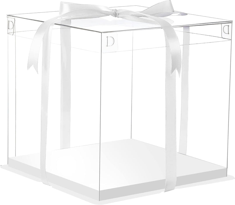 12x12x10 Inch Clear Cake Box Transparent White Tall Layer with clear lid