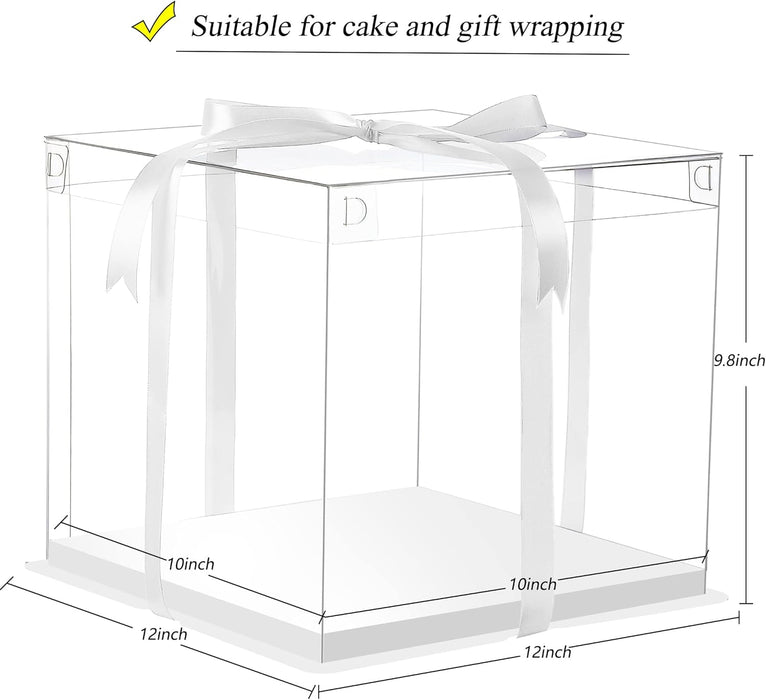 12x12x10 Inch Clear Cake Box Transparent White Tall Layer with clear lid