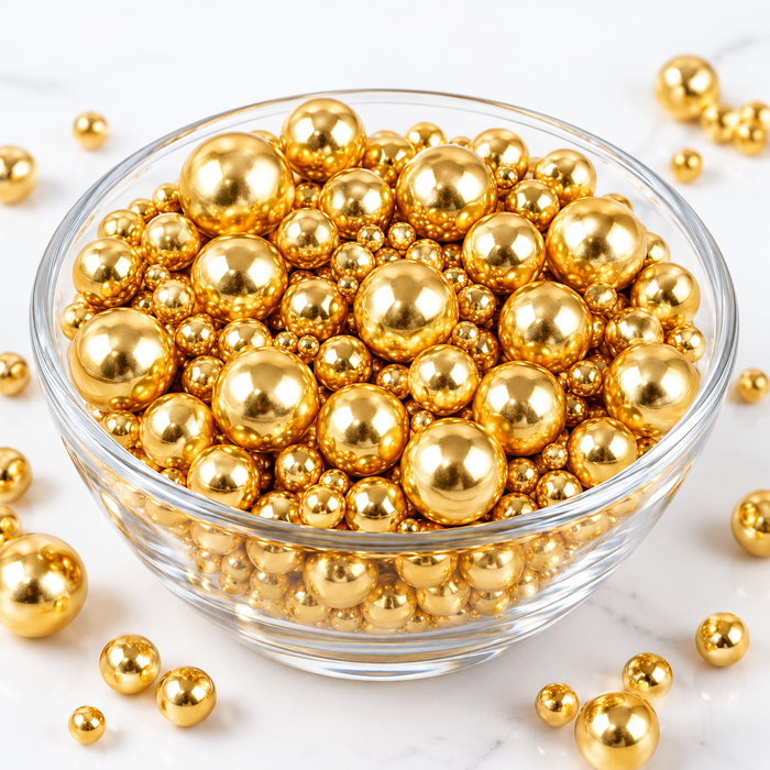 Gold Edible Sugar Pearls Assorted Sizes 2mm 4mm 7mm 10mm – 6-Compartment Cake Decorating Sprinkles