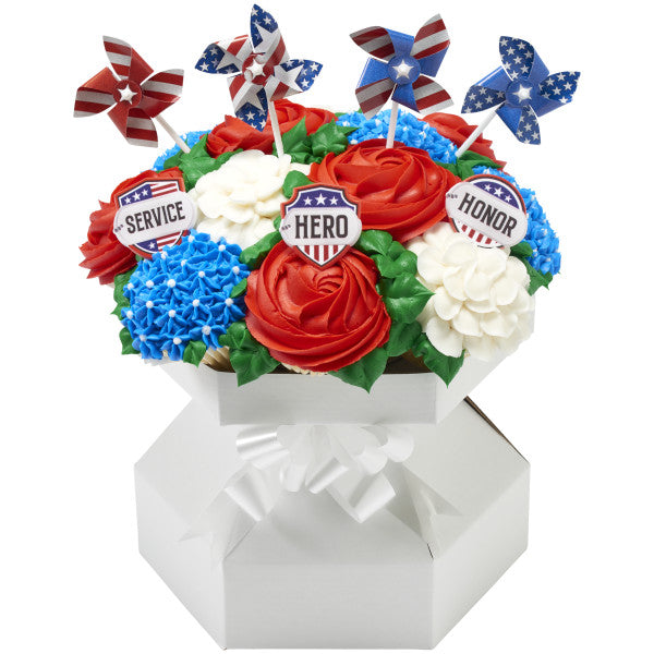 Red, White and Blue Pinwheel USA - 12 count cupcake and cake toppers