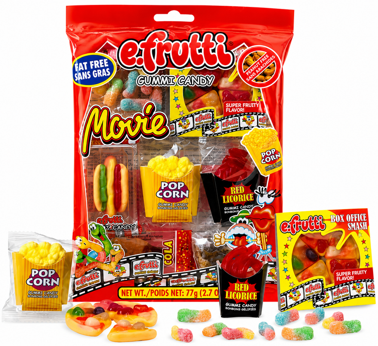 eFrutti Gummi Movie Bags – 12 Count popcorn, hot dogs, red licorice, pizza, and more.
