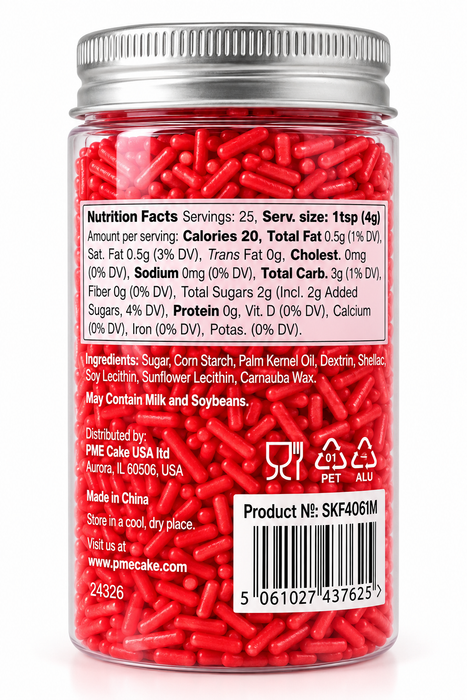 PME Red Jimmies Sprinkles – 3.5 oz Made Without Synthetic FD&C Dyes.