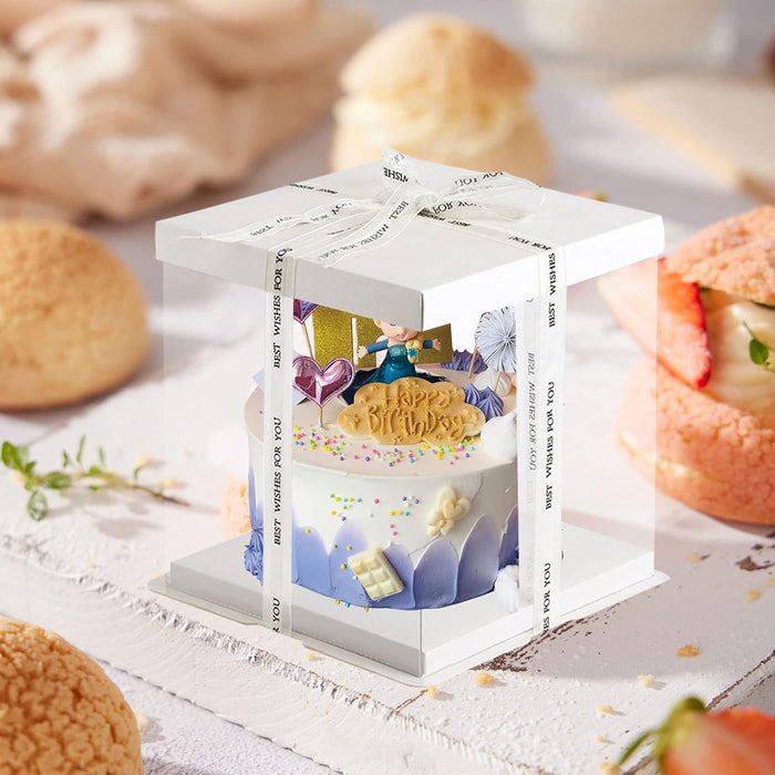 7x7x8 Inch Clear Cake Box Transparent White Tall Layer with lid