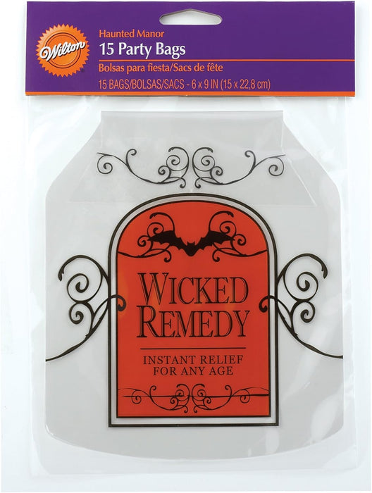 Wilton Wicked Remedy Haunted Manor Bottle shaped Halloween Treat Bags, 15 Count