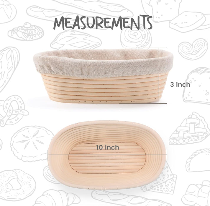 Bread Proofing Basket 10 inch Oval Shaped Dough Proofing Bowl w/Liners Perfect for Professional & Home Sourdough Bread Baking