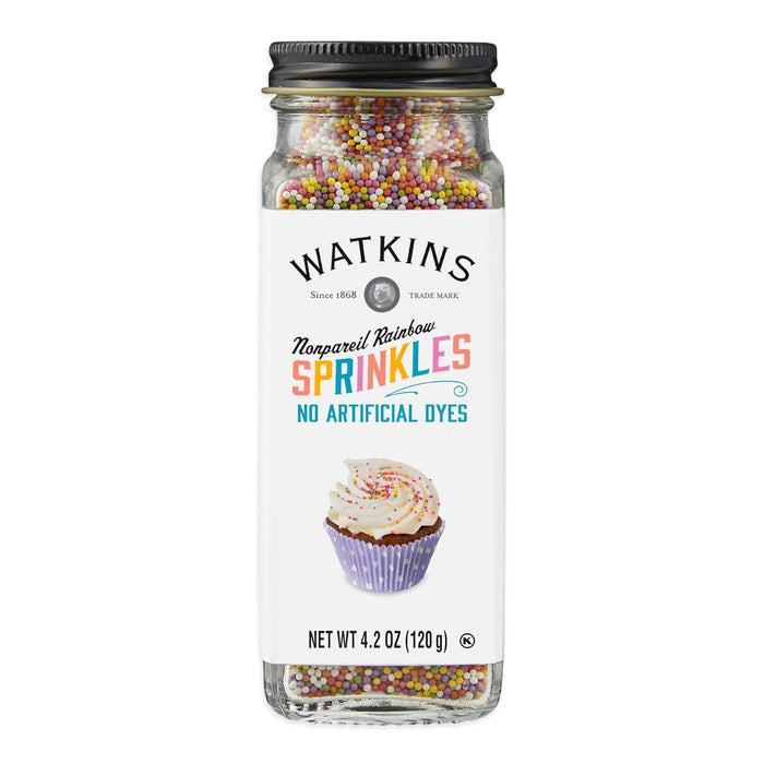 Watkins Rainbow Nonpareils Decorating Sugar, Non-GMO, Kosher, 4.2 Ounce Jar Dye Free