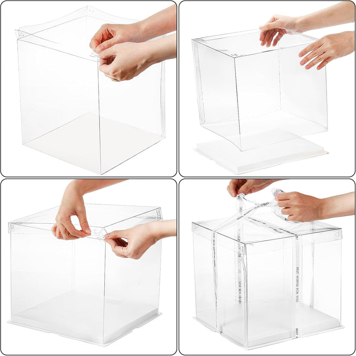 10x10x10 Inch Clear Cake Box Transparent White Tall Layer with clear lid