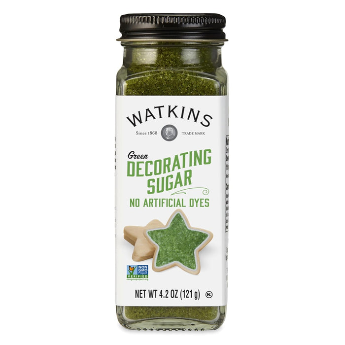 Watkins Green Sanding Decorating Sugar, Non-GMO, Kosher, 4.2 Ounce Jar Dye Free