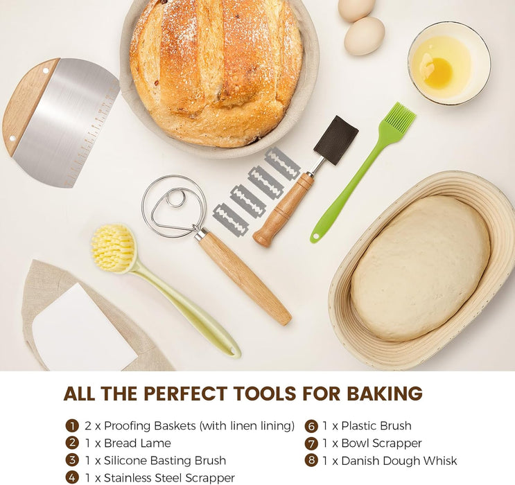 Bread Set Bread Proofing Basket Set of 2, 9 Inch Round Sourdough Starter Kit, Br ...