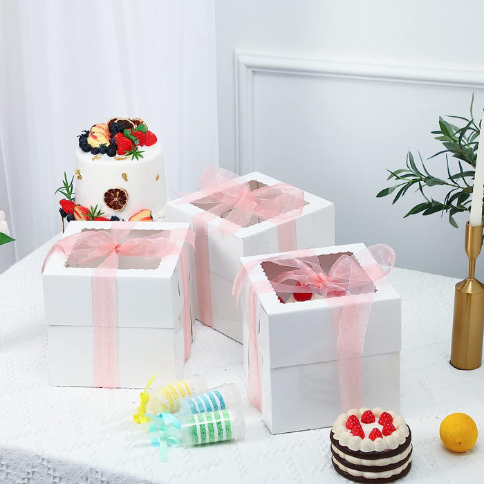 8" x 8" x 8" White Tall Layer Cake Bakery Boxes with Window Pastry Boxes