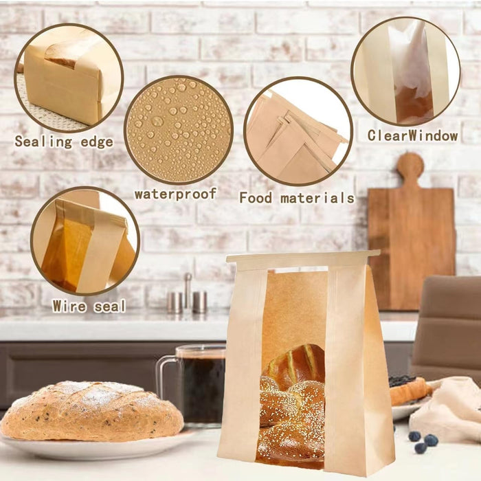 10 Paper Bread Bags for Homemade Bread (13.7x8.2x3.5 in), Sourdough Bread Bags with Window, Sourdough Storage Bread Bags for Bread Packaging